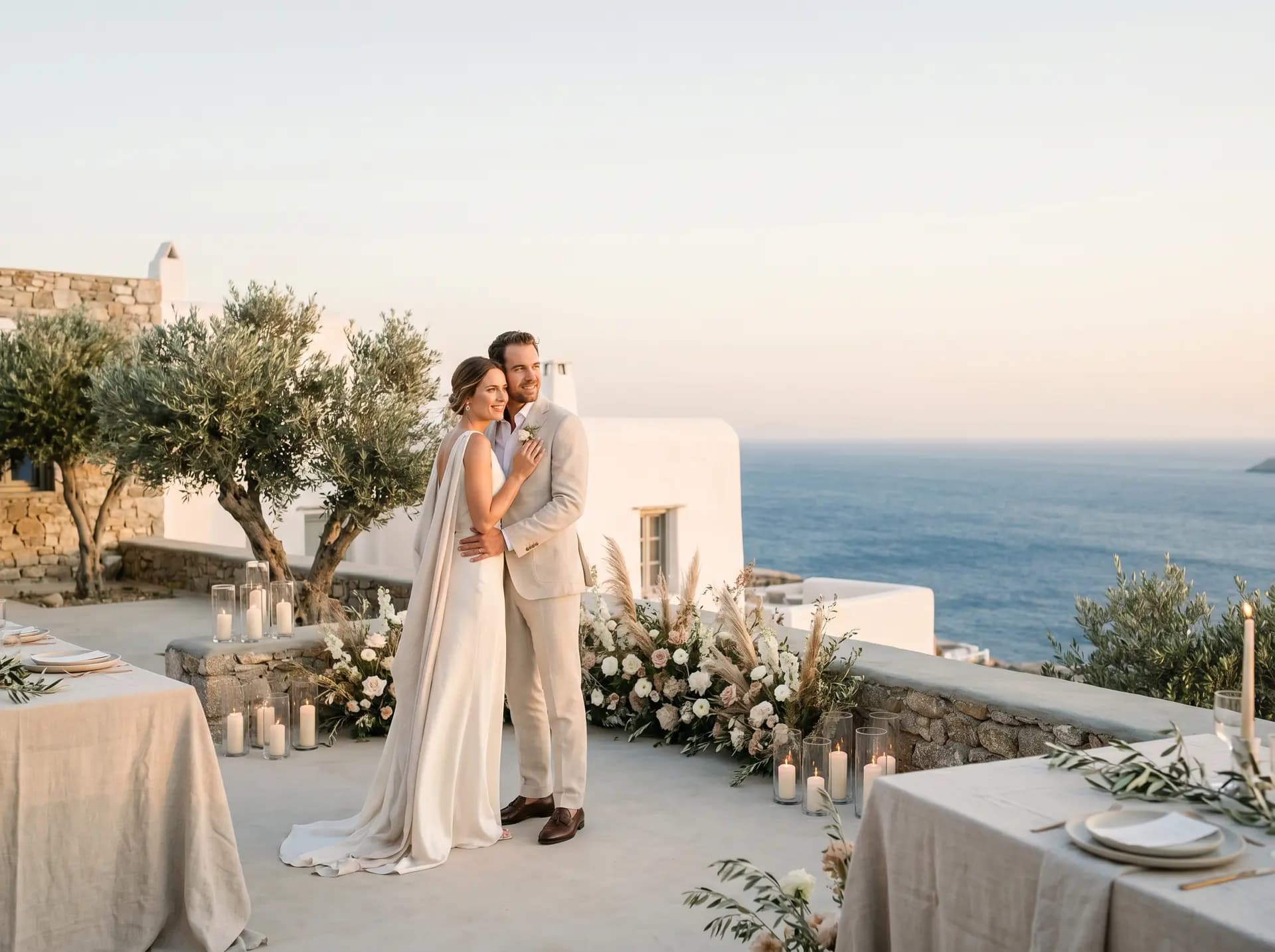 A couple celebrating their wedding in Greece